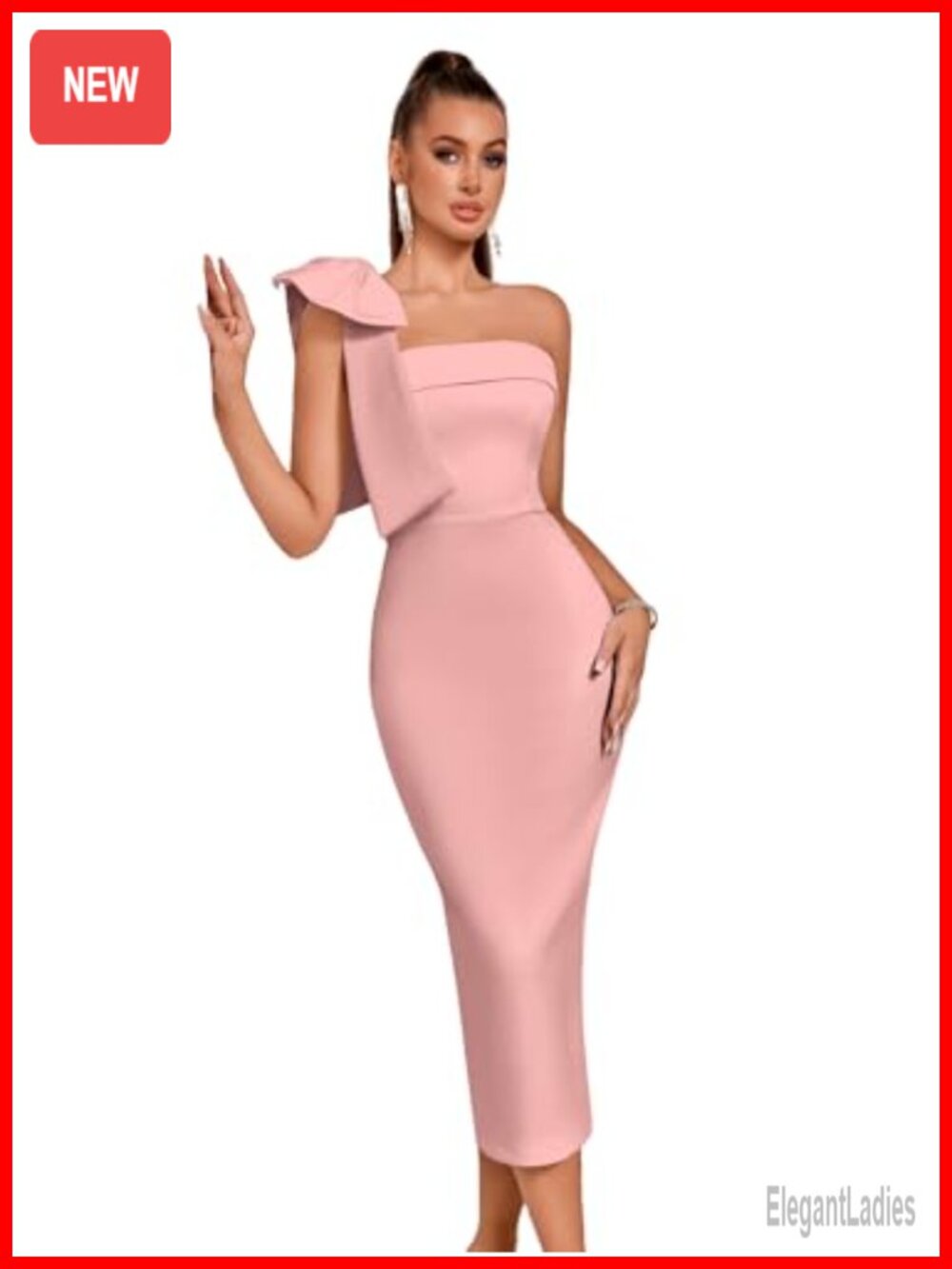 One Shoulder Bodycon Midi Dress Formal Evening Cocktail Party Dress